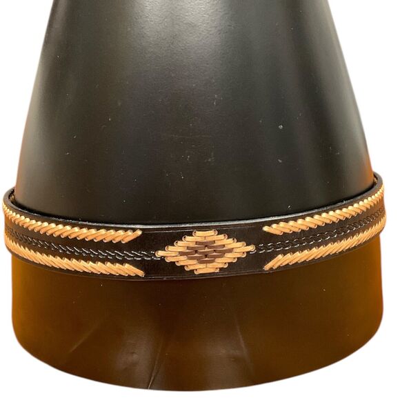 Black Leather Mens 36 Western Belt Tan Brown Stitching Southwest Rodeo Cowboy - Picture 4 of 7